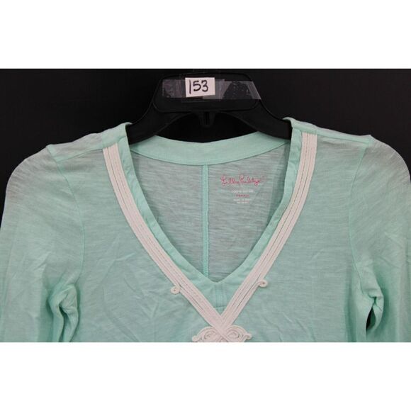 Lilly Pulitzer Thea Tunic Top XS Sand Bar Blue Embroidered 100% Cotton - Picture 2 of 5